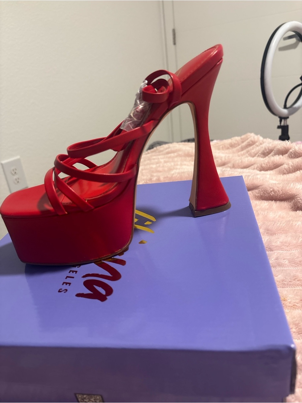Red Platform Strappy High Heel Sandal - (Brand Unspecified)